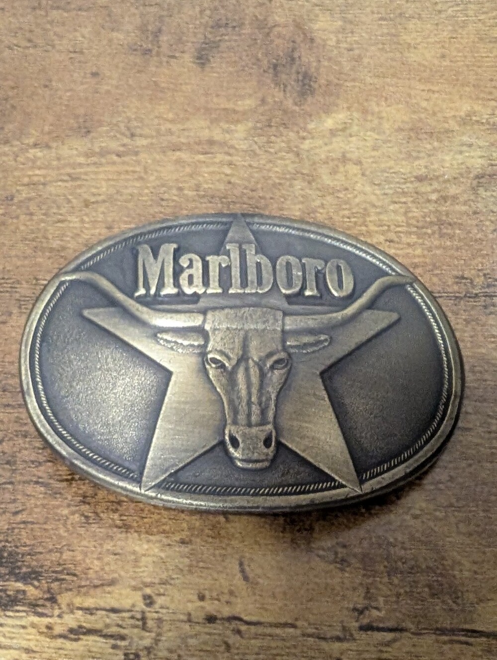 Marlboro Solid Brass Longhorn Star Belt Buckle